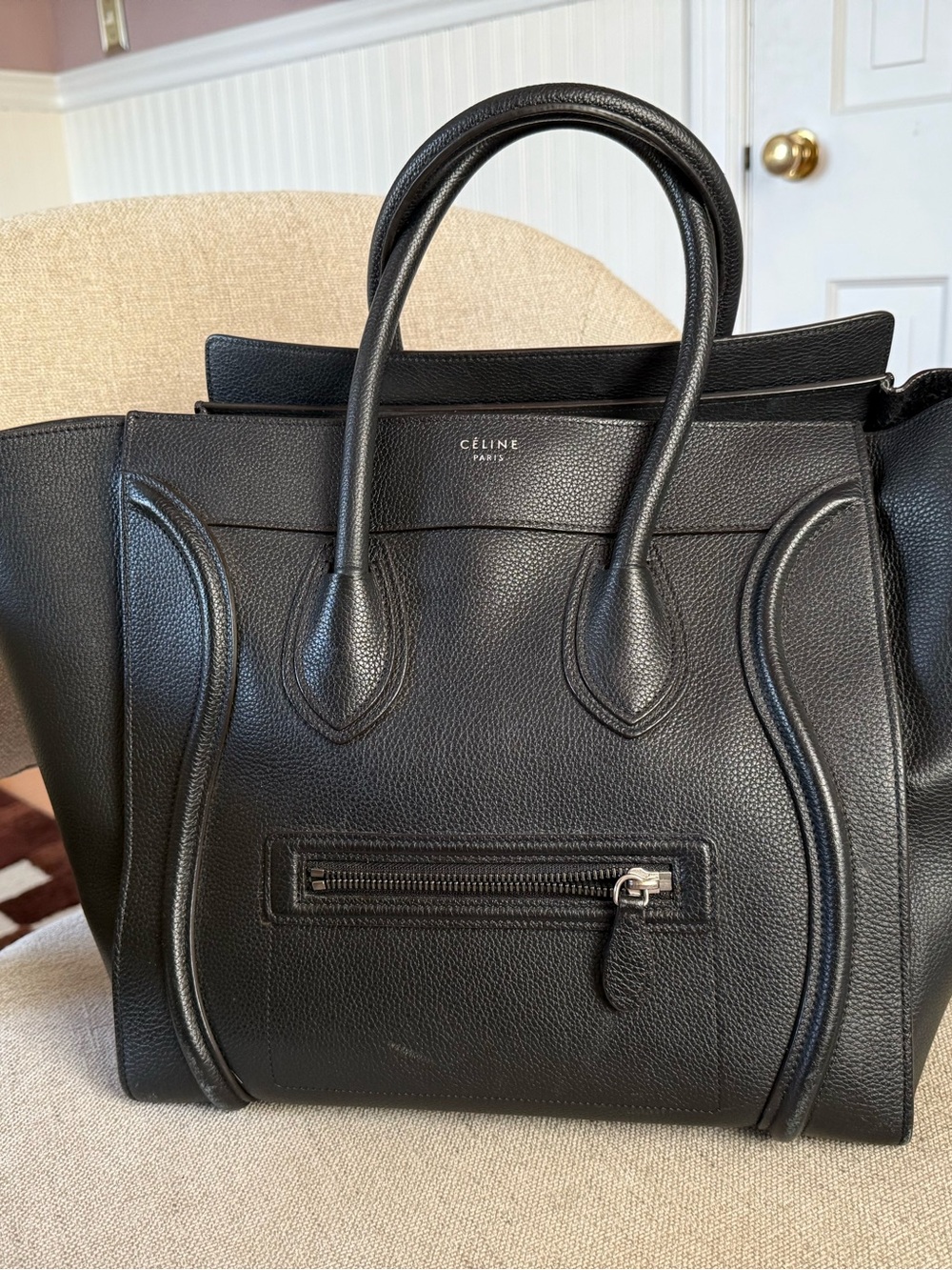Celine Micro Luggage Tote – Black Drummed Calfskin Leather – Silver Hardware